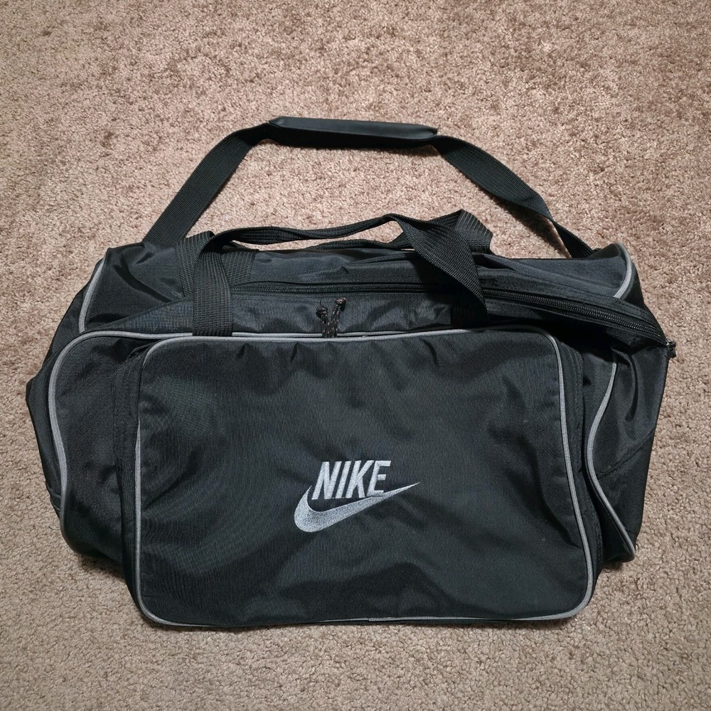 Vintage 90s Nike Swoosh Logo Black Duffle Bag Work Sports Gym